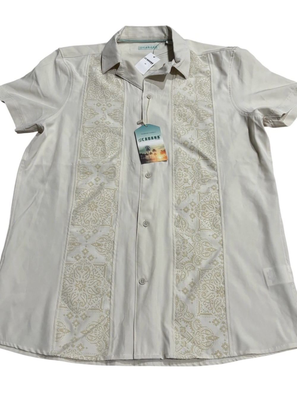 Short Sleeve Embroidered Cuban Shirt - Cream